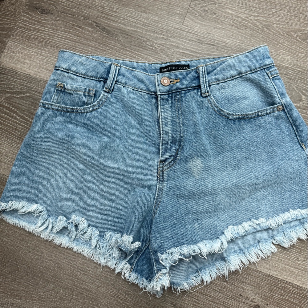 Sincerely Jules Blue Frayed Jean Shorts